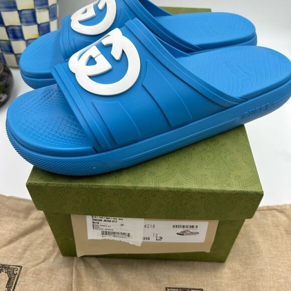 Men\'s Gucci interlocking G rubber Pool slides size 12 made in Italy main image 8
